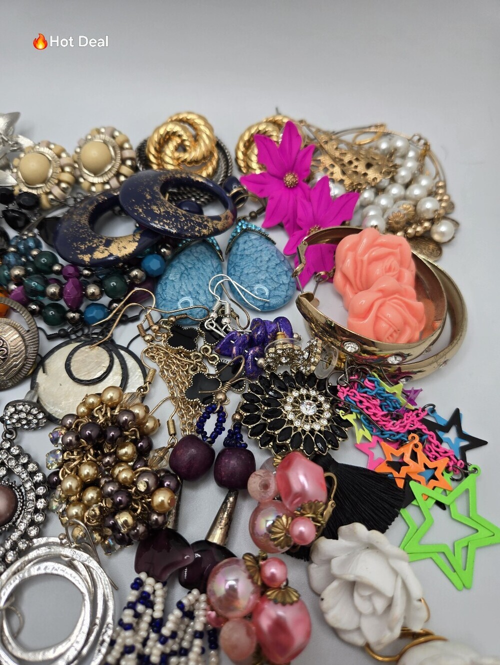 62 Pair Costume Jewelry Earrings Lot 1.5 Lbs Reseller Craft Wear Mixed Styles